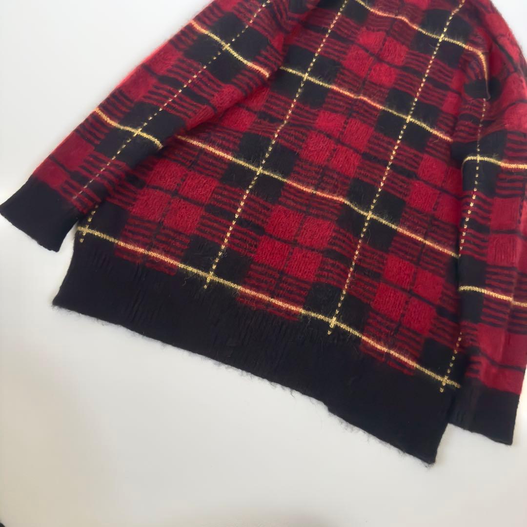 美品✨ポロラルフローレン　ウール　アルパカ　チェック　　カーディガン　モヘヤ　M
