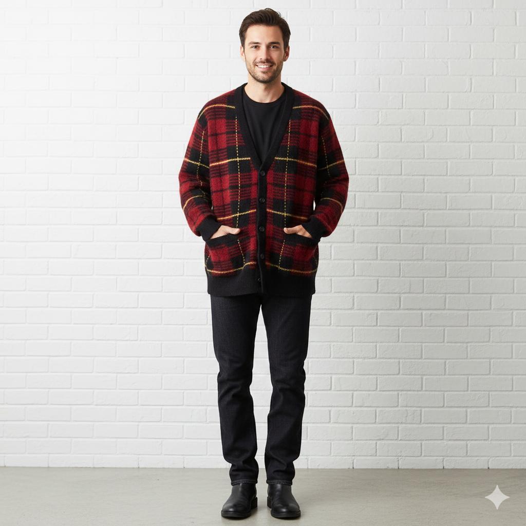 美品✨ポロラルフローレン　ウール　アルパカ　チェック　　カーディガン　モヘヤ　M