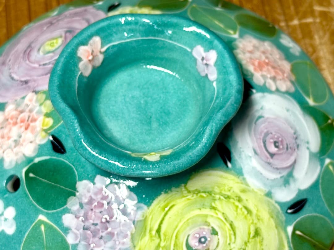 値下げ　新品　工房ゆずりは　６号土鍋　緑彩ローズ　IH直火OK　一人用