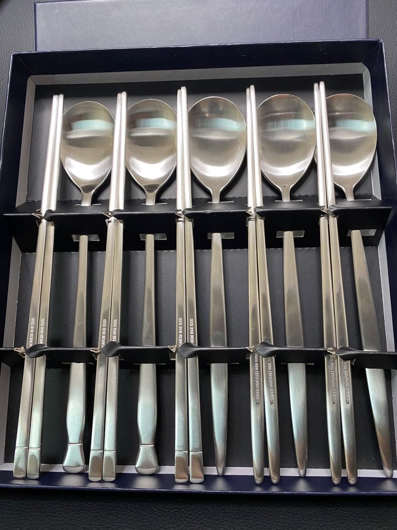 高級 スプーン箸5組セット 韓国 ステンレス つや消し sus316L