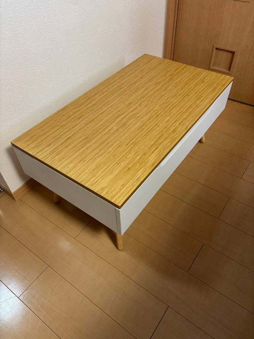 昇降式テーブル コンパクト 収納付き木目調センターテーブル