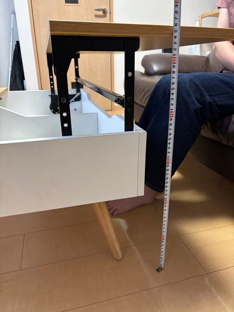 昇降式テーブル コンパクト 収納付き木目調センターテーブル