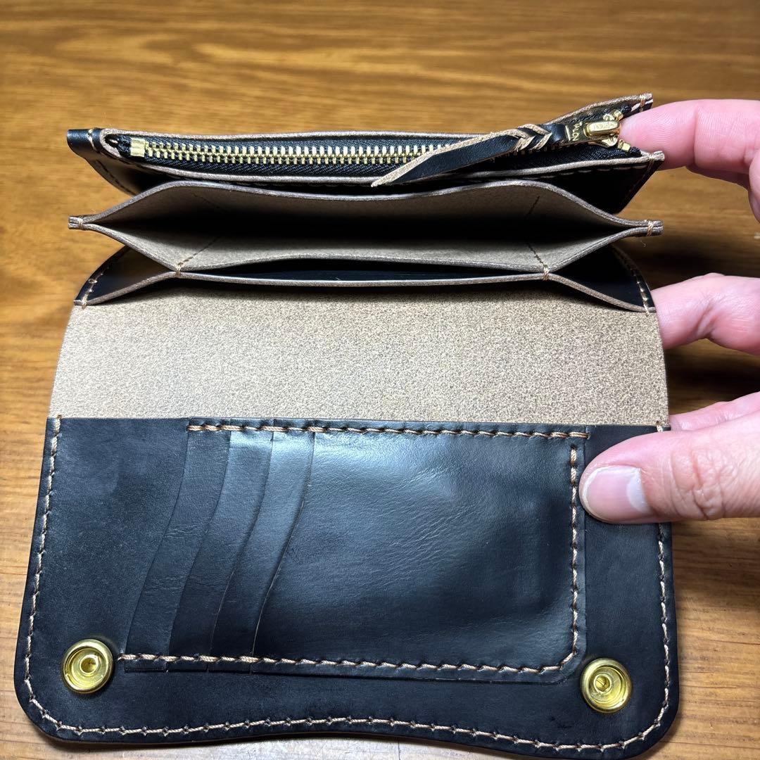 ひろひー　ロングウォレット 3層タイプ　カードポケット4つ　糸ベージュ