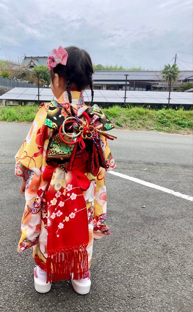 七五三 3歳正絹着物　被布セット　紅一点　花柄