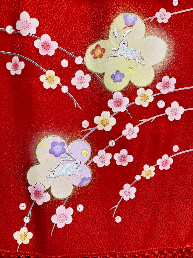 七五三 3歳正絹着物　被布セット　紅一点　花柄