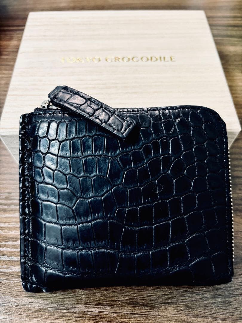 東京クロコダイル　スモールクロコダイルマットL字ファスナーミニ財布　ブラック