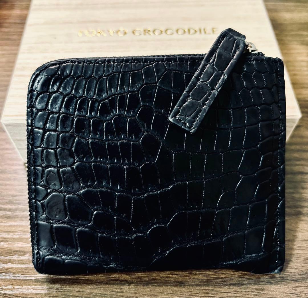 東京クロコダイル　スモールクロコダイルマットL字ファスナーミニ財布　ブラック