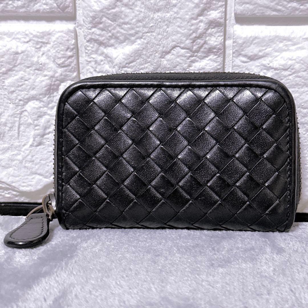 【美品】ボッテガヴェネタ ケース ラウンド イントレチャート 黒 メンズ