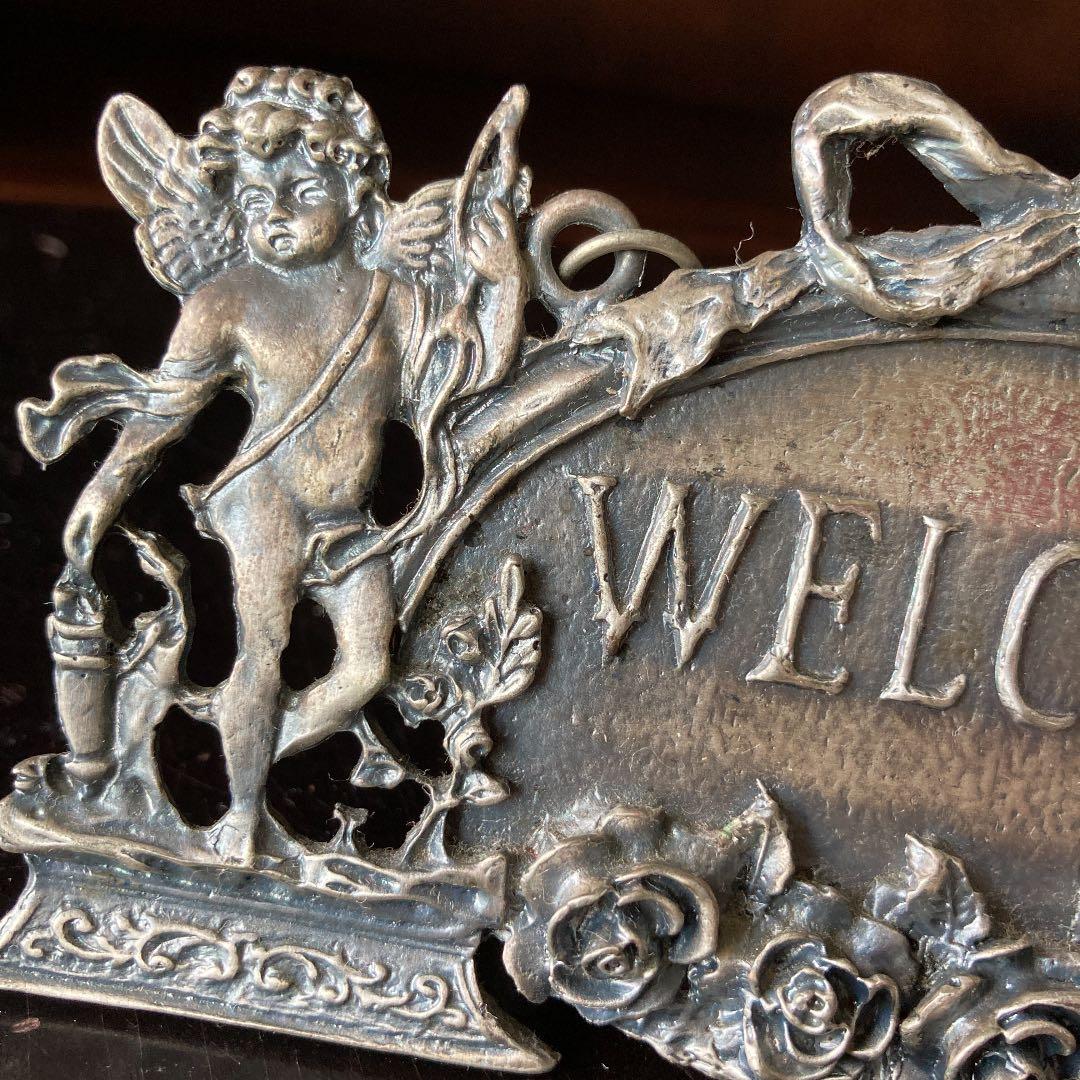 ピューター薔薇エンジェルウェルカムスタンドアンティーク長  ヴィンテージ レア物