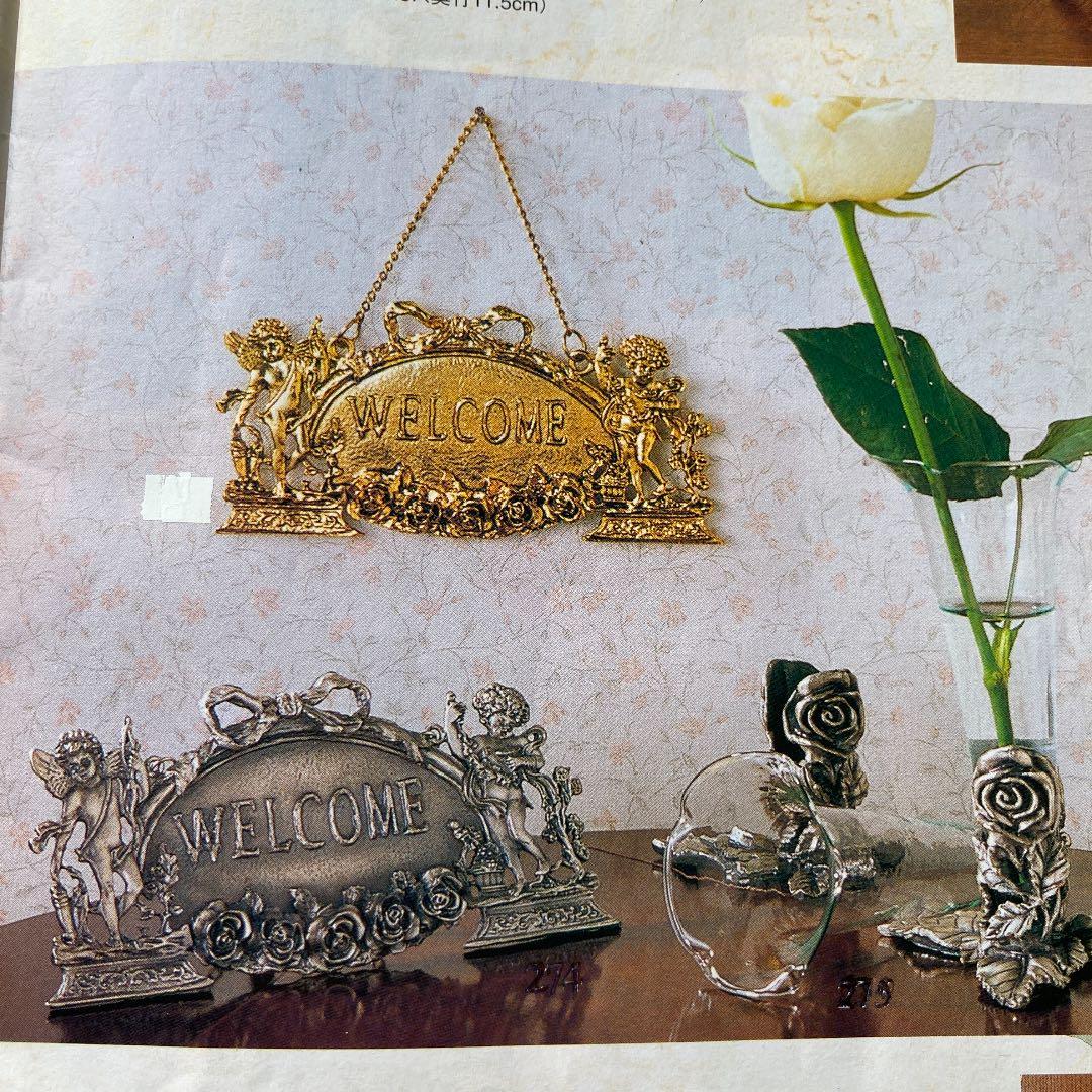 ピューター薔薇エンジェルウェルカムスタンドアンティーク長  ヴィンテージ レア物