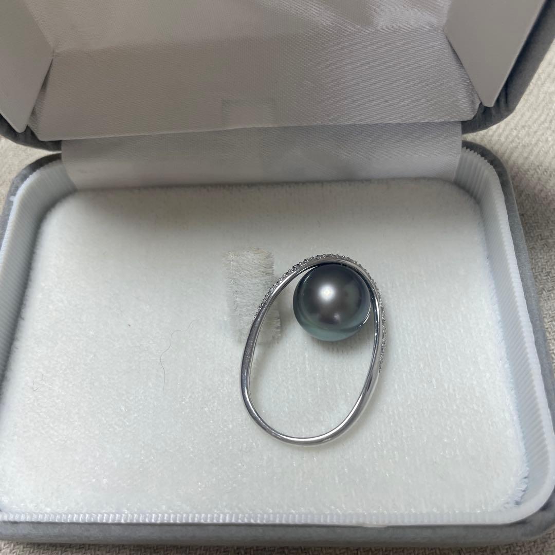 ブラックパール オーバルリング　ホワイトゴールド　保証書あり