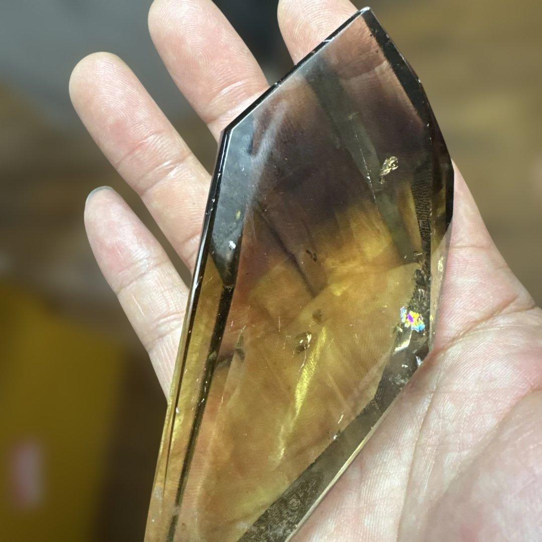 【極上品】スモーキーシトリン　ファントム　ポリッシュポイント 磨き石　置物