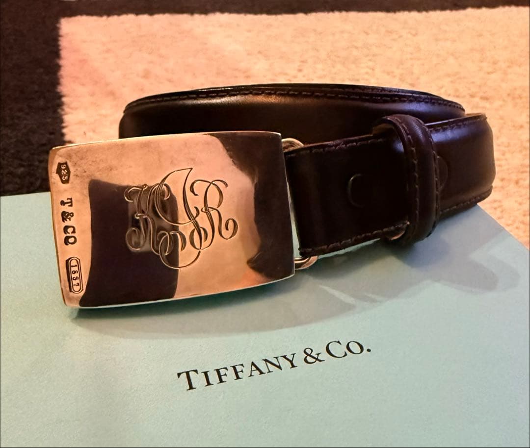 Tiffany&coヴィンテージ レザーベルト36 ティファニー ナロー美品レア