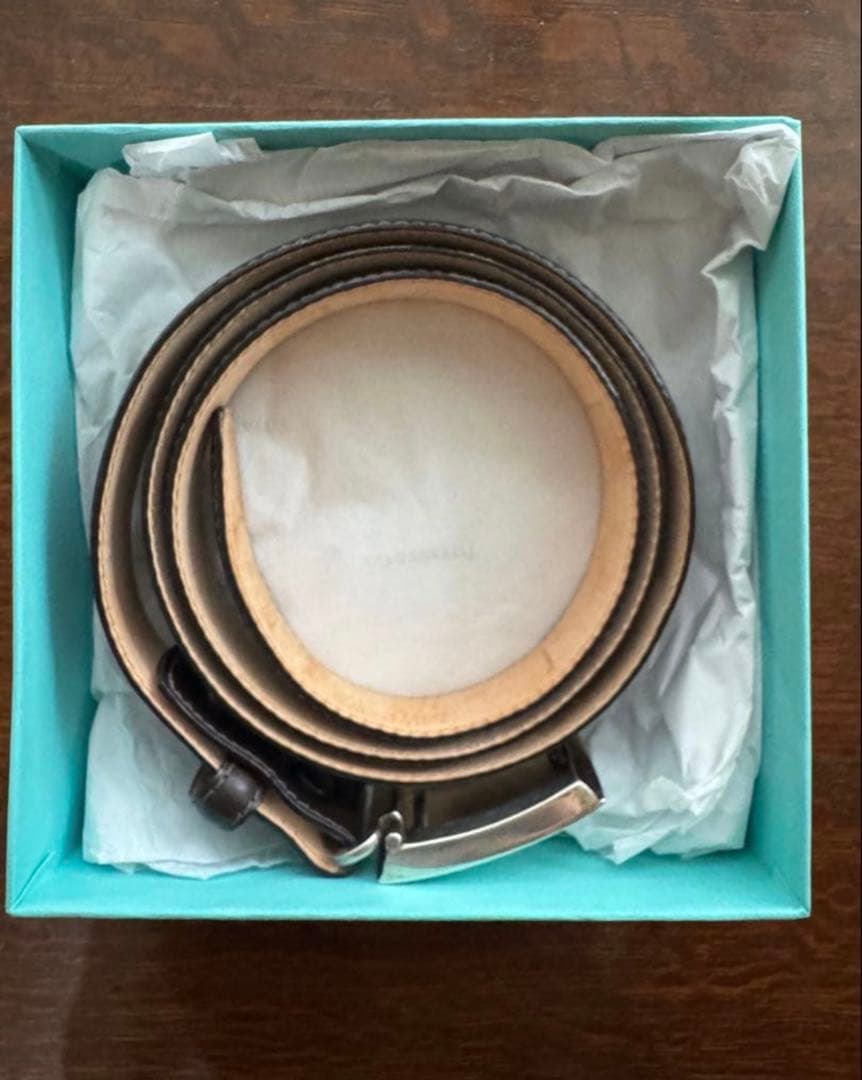 Tiffany&coヴィンテージ レザーベルト36 ティファニー ナロー美品レア