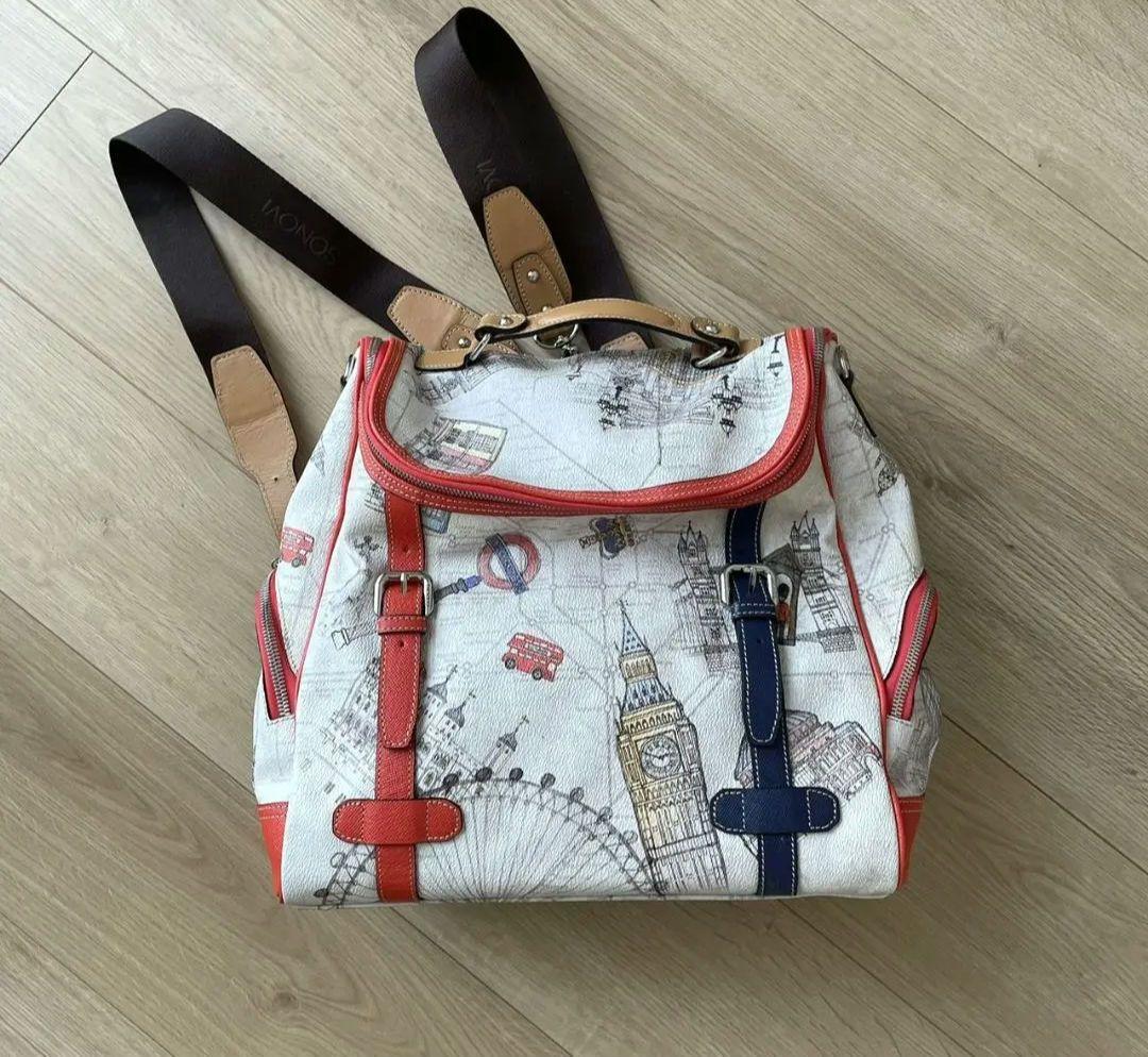 美品　SONOVI 2wayリュック　ロンドン柄　韓国ブランド　韓国　赤　青