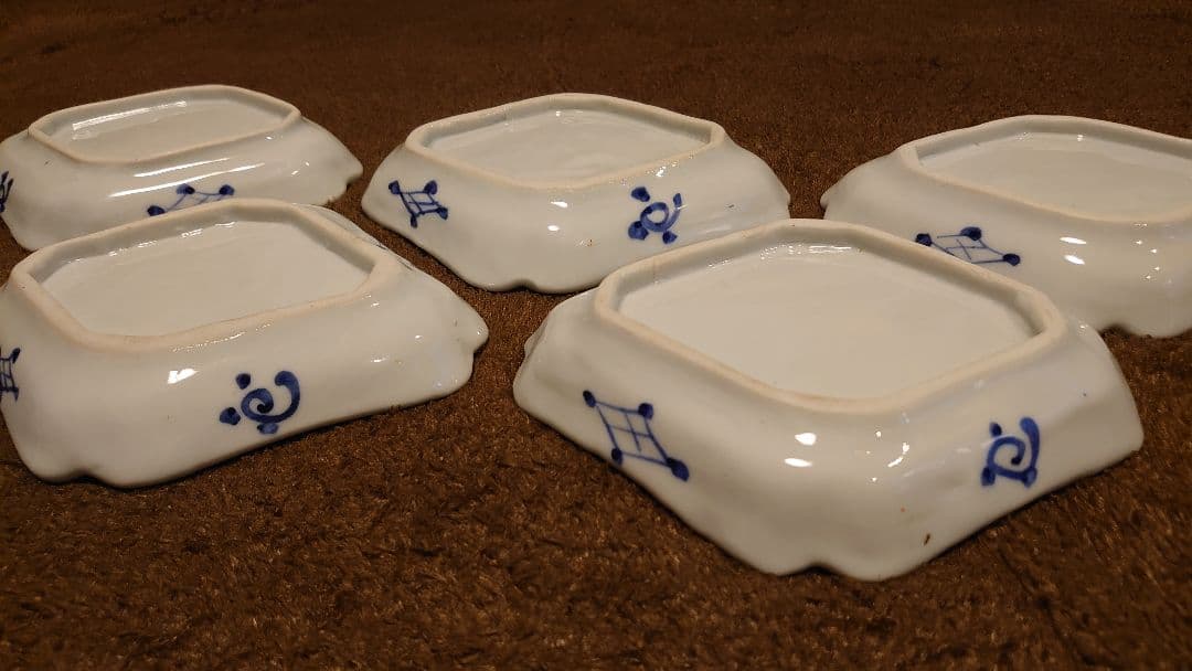 古伊万里　伊万里　色絵　鶴の図　菱形皿　５客