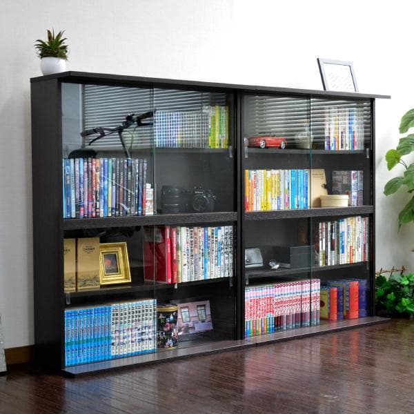 《新品・送料無料》コミック収納 本棚 ガラス扉付き 書棚 ガラス扉付 ブラウン