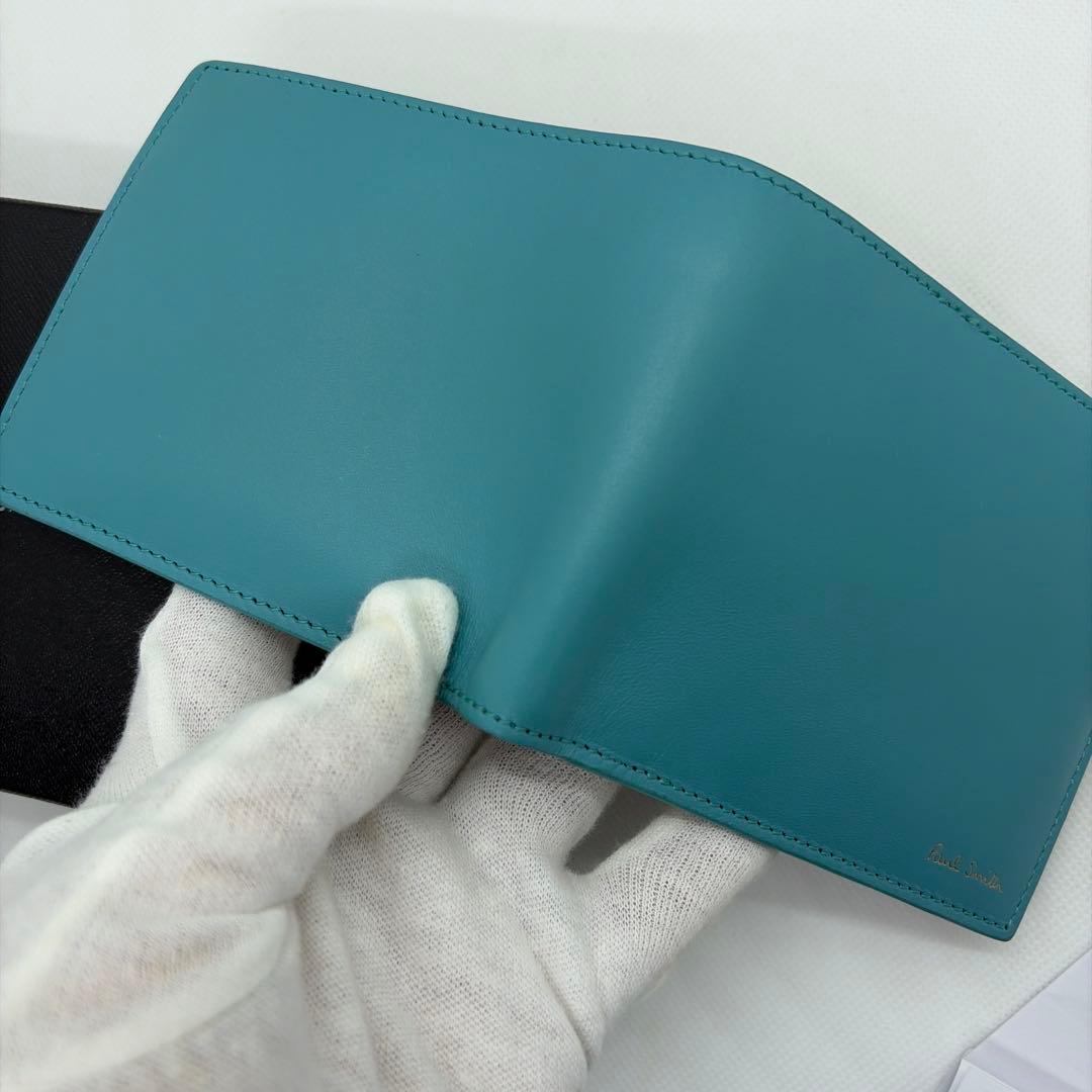 【美品】PaulSmith ポールスミス レザー二つ折り財布 ターコイズ　箱付き