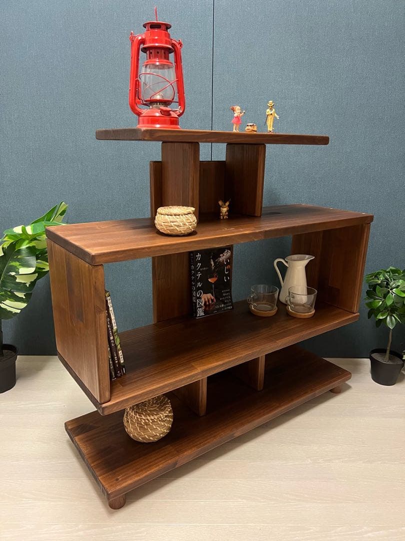 【在庫整理】 デザインラック ロ形 本棚 小物置き パイン ウォルナット調