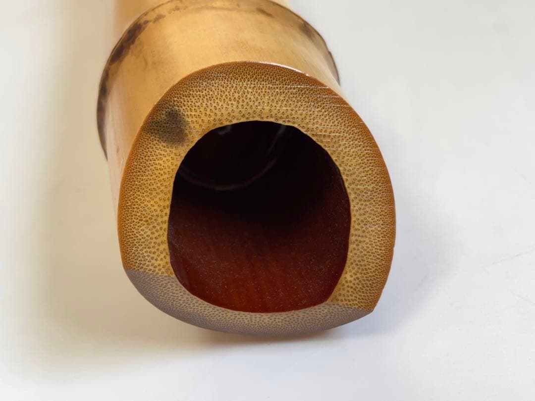 生野徳三 白竹掛筒華入 白竹歌華筒 内朱塗 華入れ 全長約136㎝ -483-