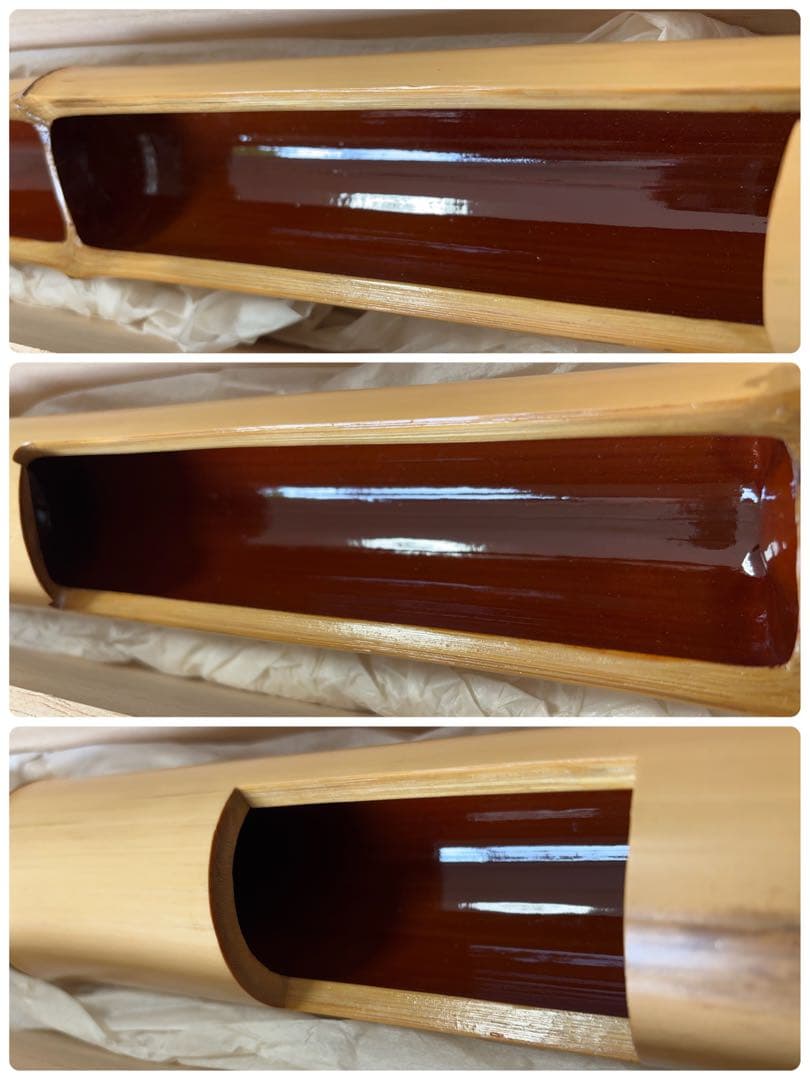 生野徳三 白竹掛筒華入 白竹歌華筒 内朱塗 華入れ 全長約136㎝ -483-