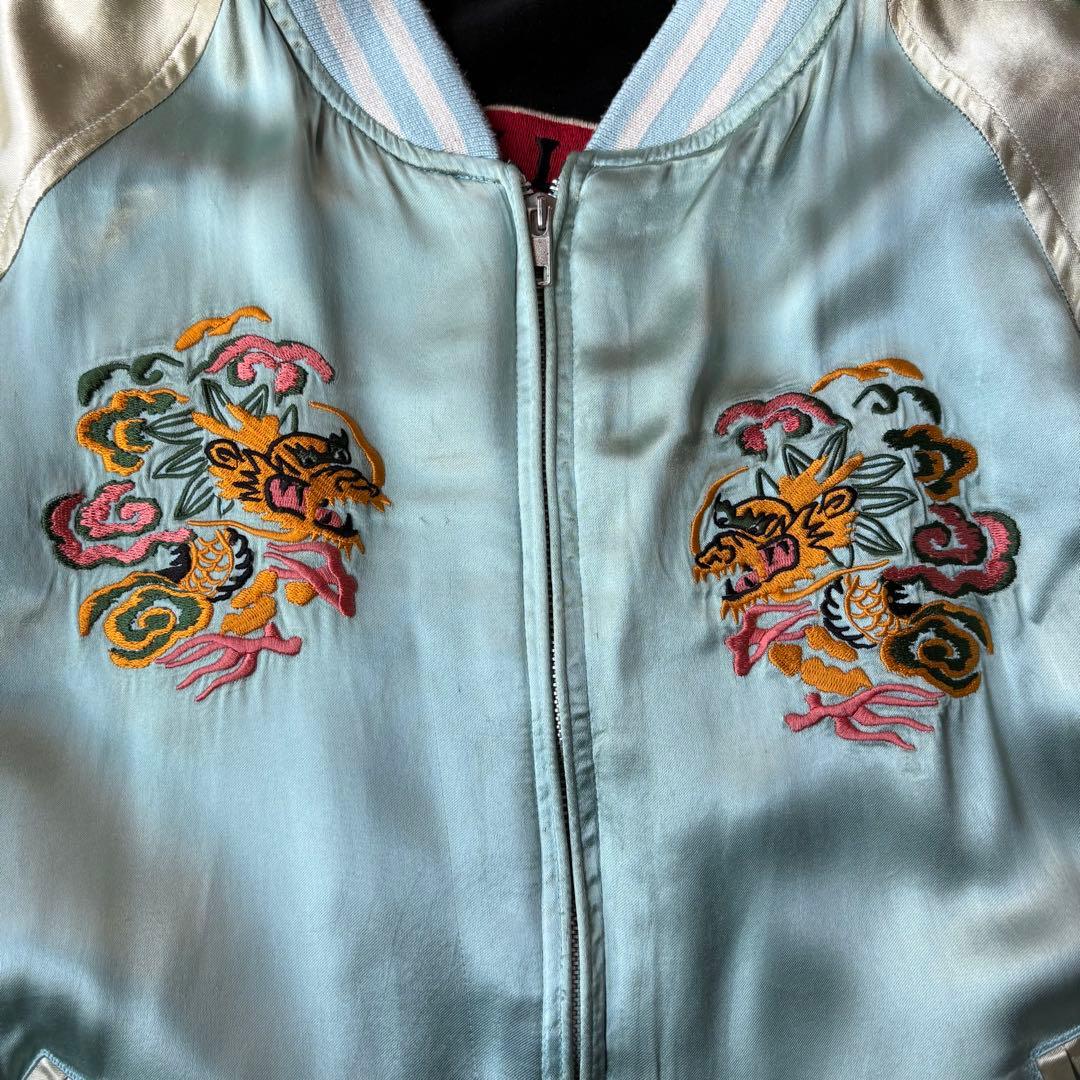 AVIREX アヴィレックス ベロア ハート スカル スカジャン 刺繍 水色