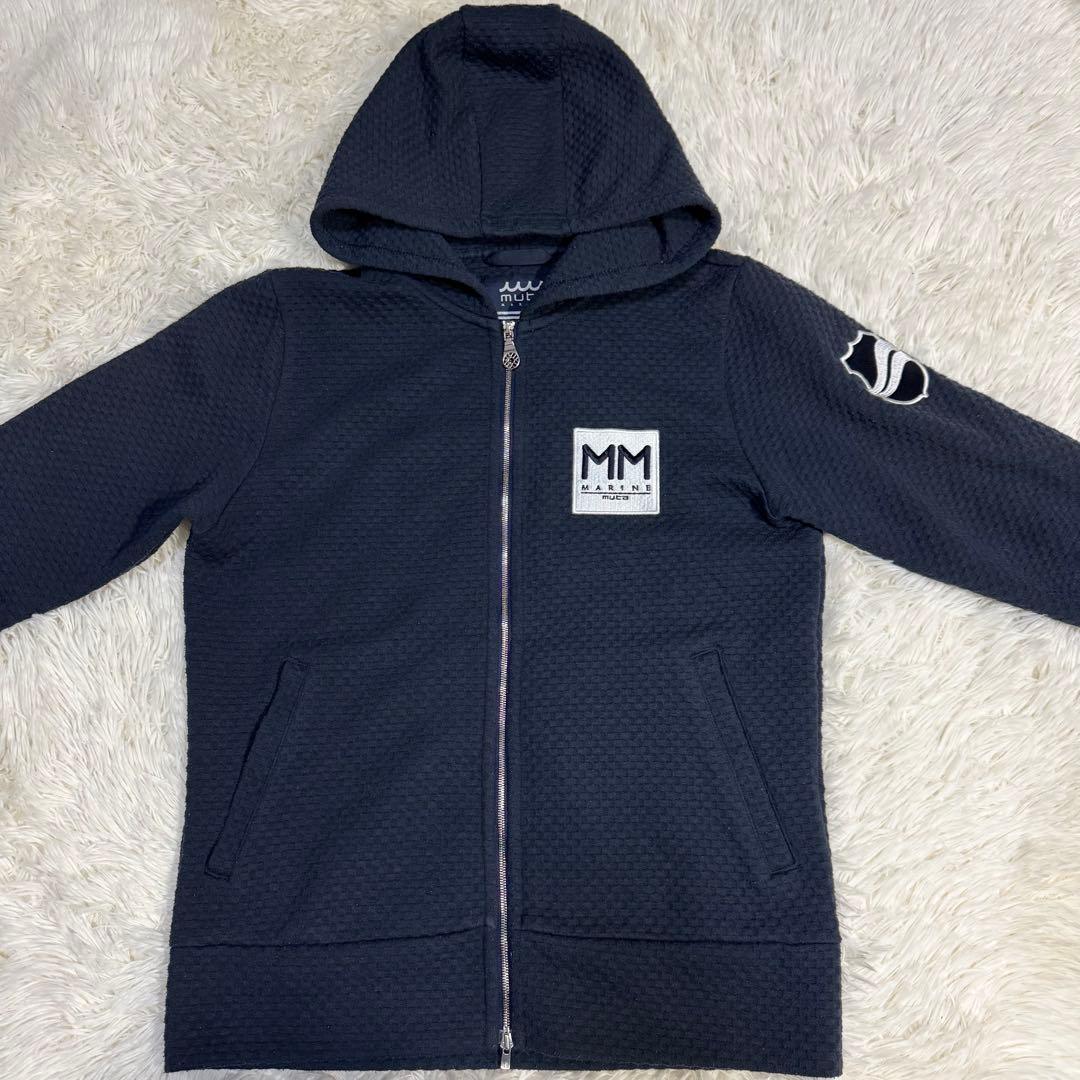 【ムータマリンゴルフ】秋冬人気ロゴワッペン×ワッフル 長袖ゴルフジップパーカーM