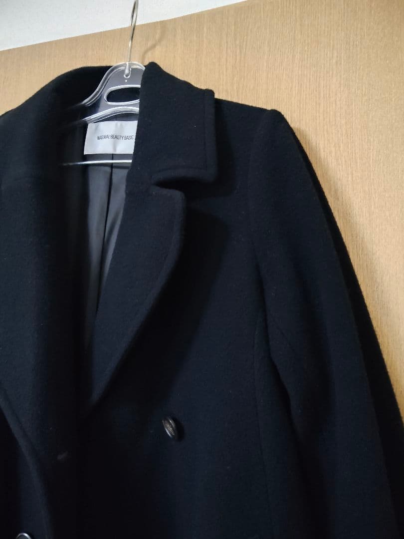 ナチュラルビューティベーシック ビッグカラーダブルチェスターコート　ブラック