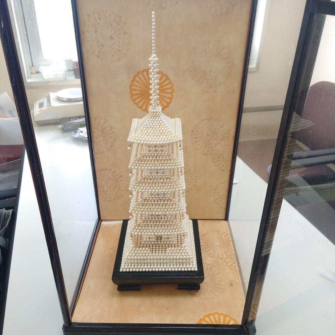 真珠　五重の塔 　 アコヤ　パール 　ケース付　置物 　五重塔 　インテリア