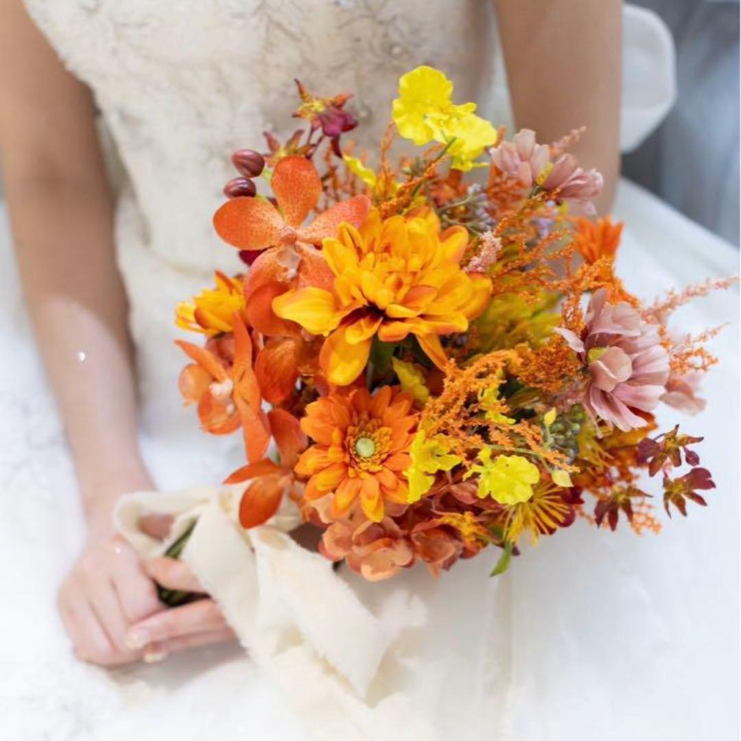 ブーケ ブートニア オレンジ系 ウェディング