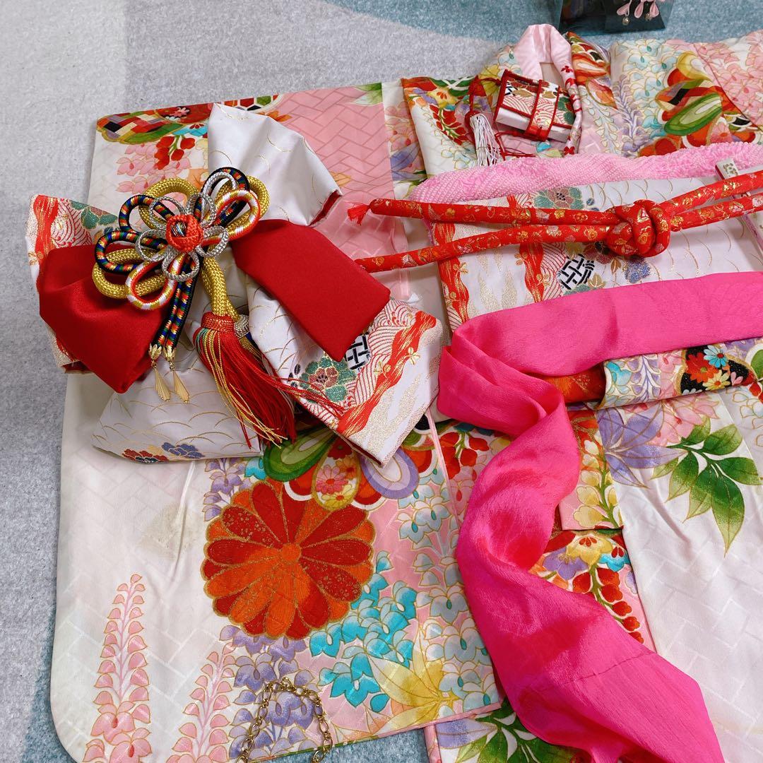 七五三 5歳 6歳 アンティーク 着物 作り帯 小物 髪飾り フルセット