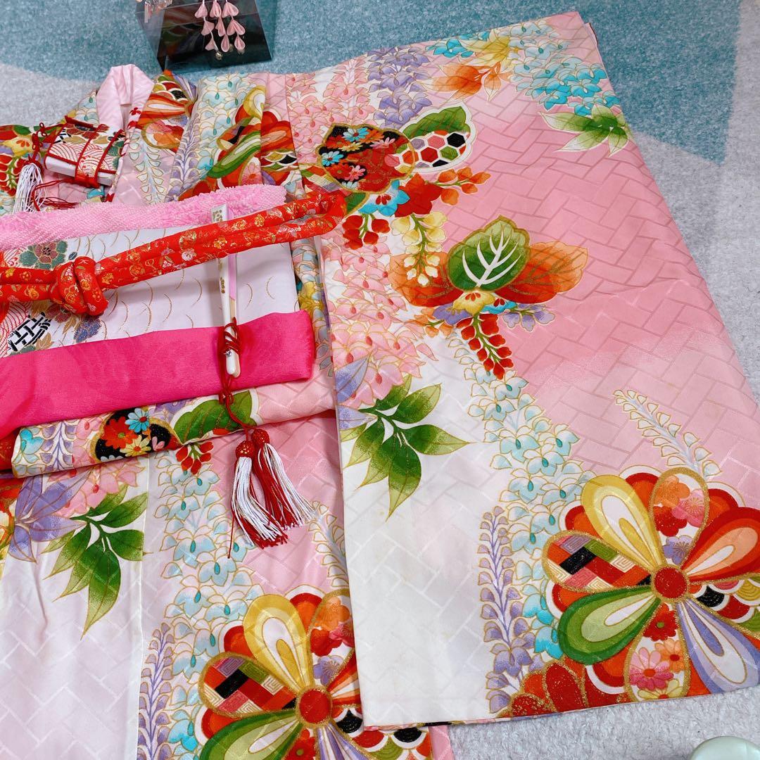 七五三 5歳 6歳 アンティーク 着物 作り帯 小物 髪飾り フルセット