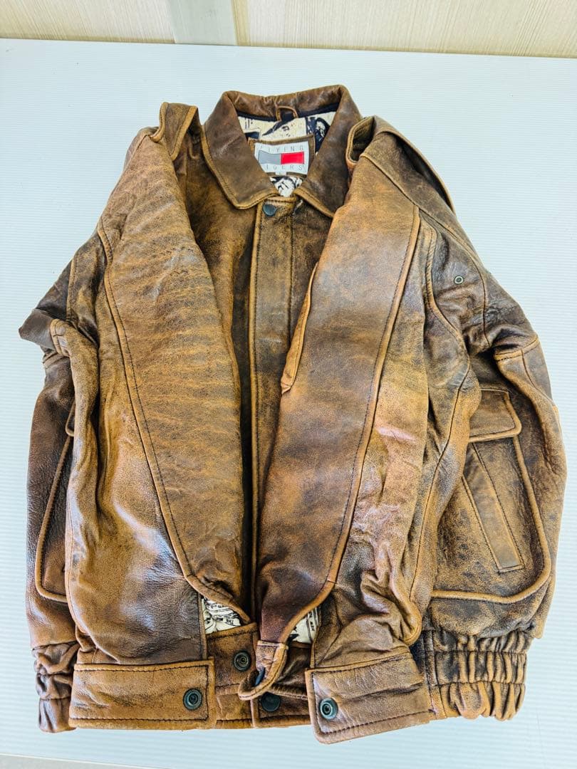 レザーブルゾン ブラウン フライトジャケット 羊革 ボンバー メンズL