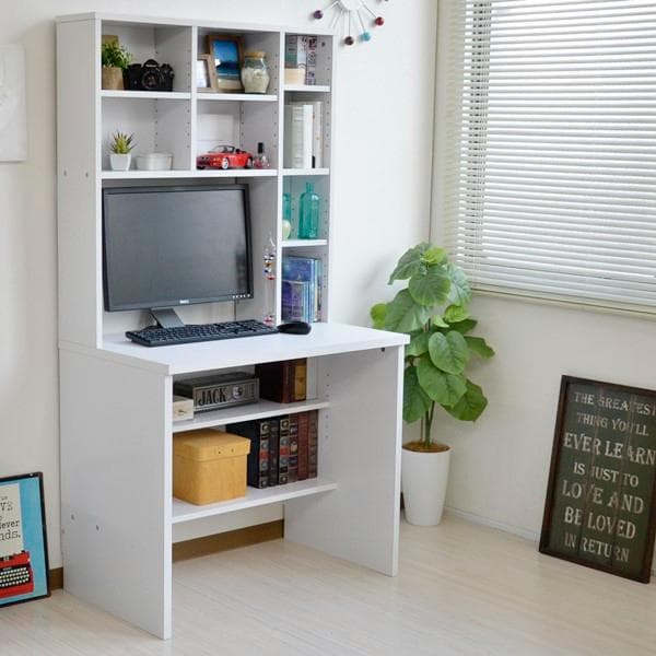 【新品・送料無料】パソコンデスク 83幅 書棚付き ホワイト 学習机 書斎机