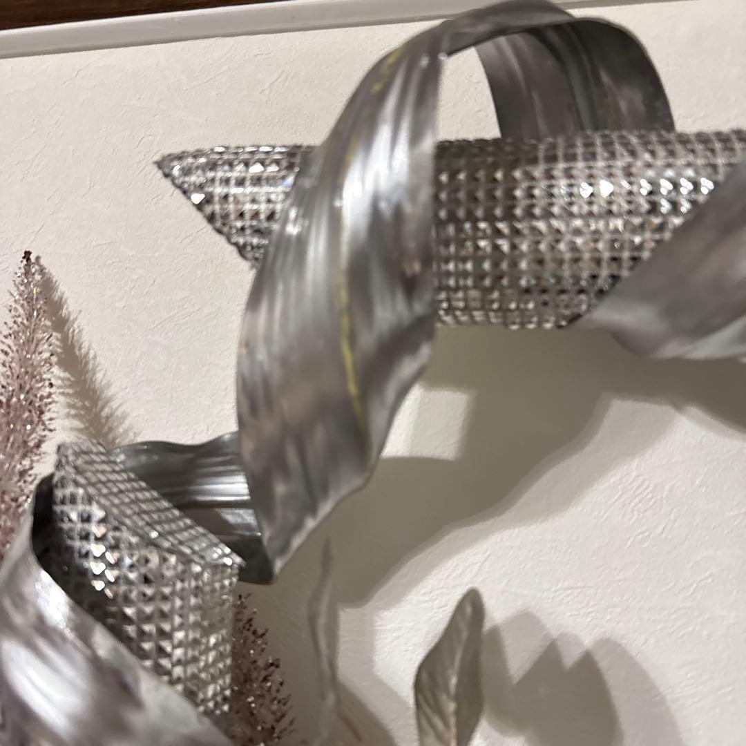 シルバーリボンのアーティフィシャルフラワーリース