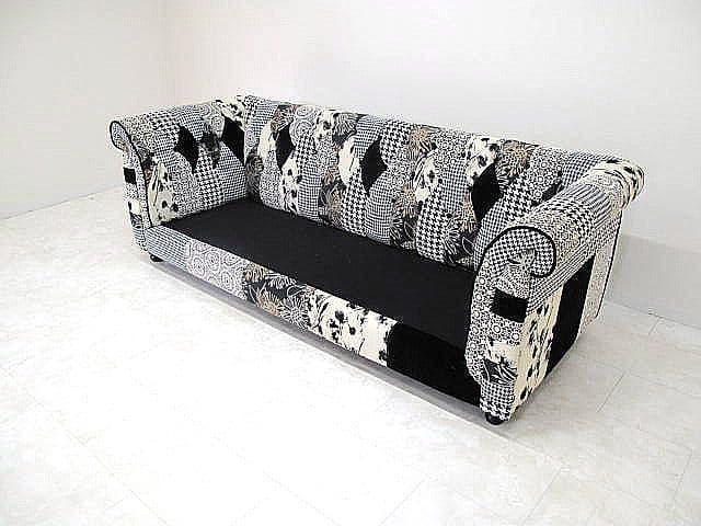 チェスターフィールド様式 パッチワーク3人掛けソファ 　英国クラシック様式