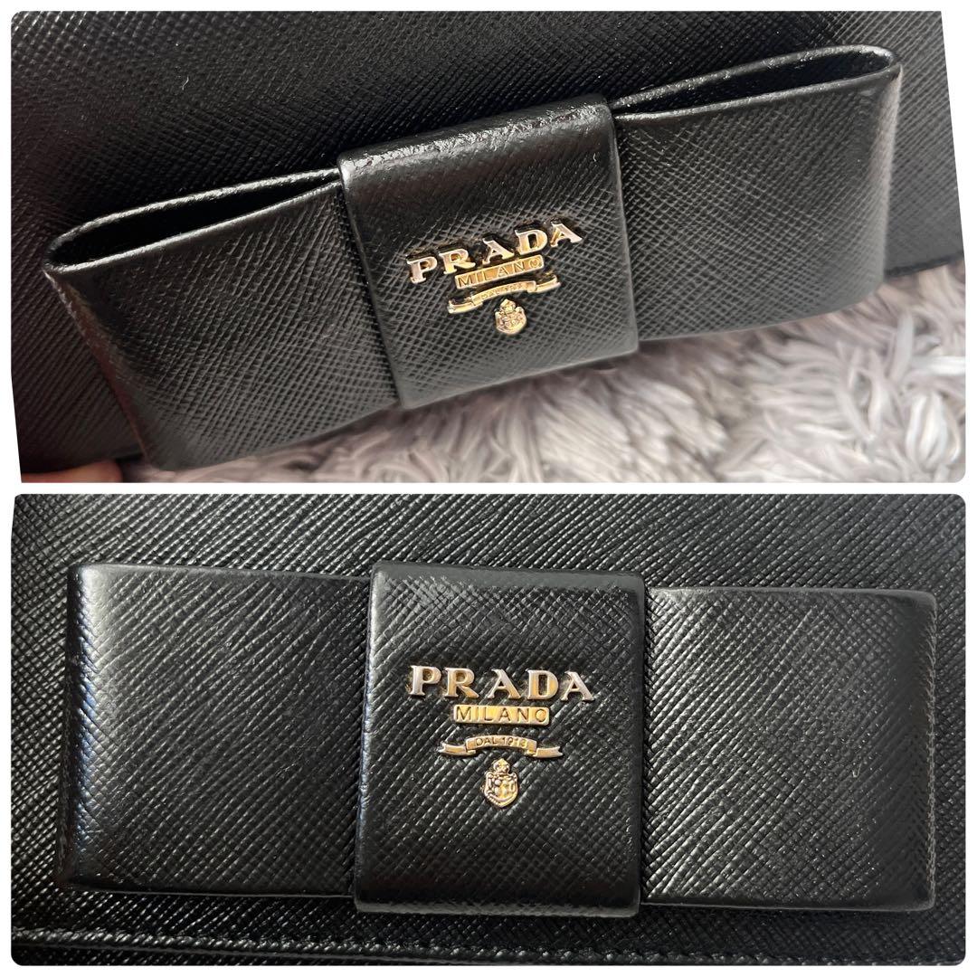 美品✨PRADA ストラップ付　財布　フィオッコ　サフィアーノ　ブラック　メタル
