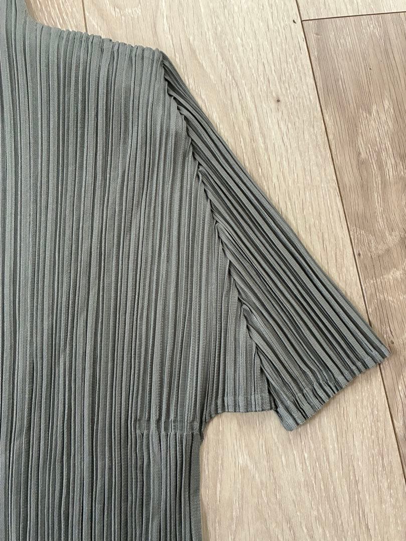 プリーツプリーズ　ハイネック　半袖カットソー　3　ライトグレー