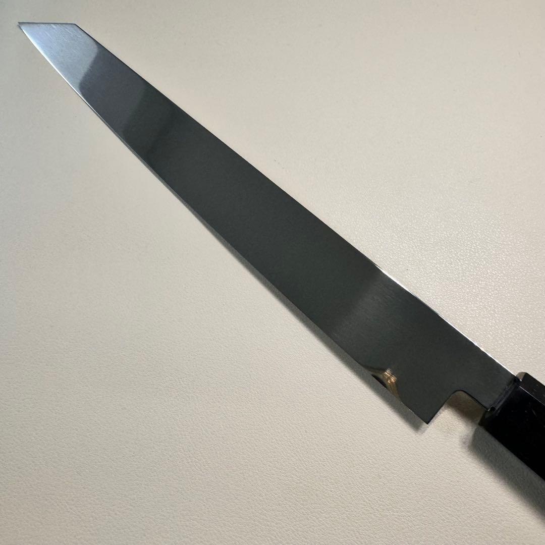 270mm 切付柳刃包丁 鏡面　黒檀八角柄 刺身包丁 「全鋼」︔