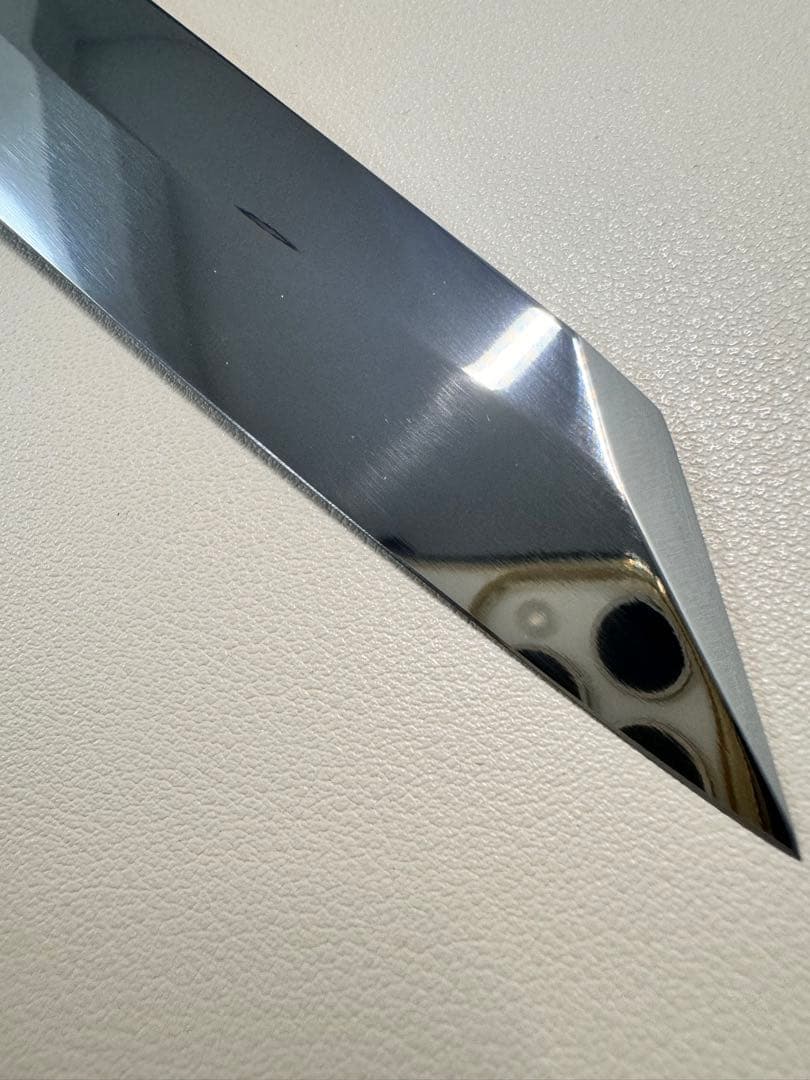 270mm 切付柳刃包丁 鏡面　黒檀八角柄 刺身包丁 「全鋼」︔