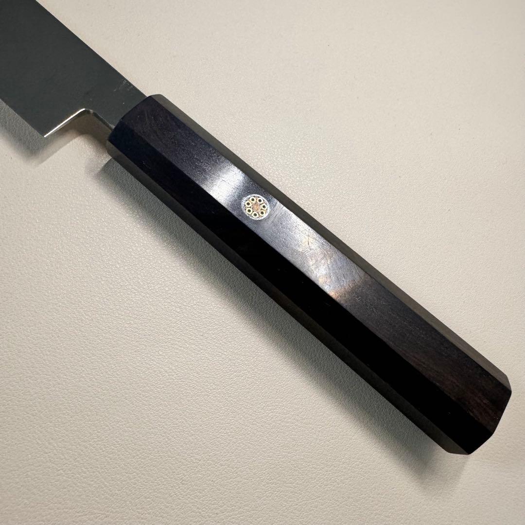 270mm 切付柳刃包丁 鏡面　黒檀八角柄 刺身包丁 「全鋼」︔