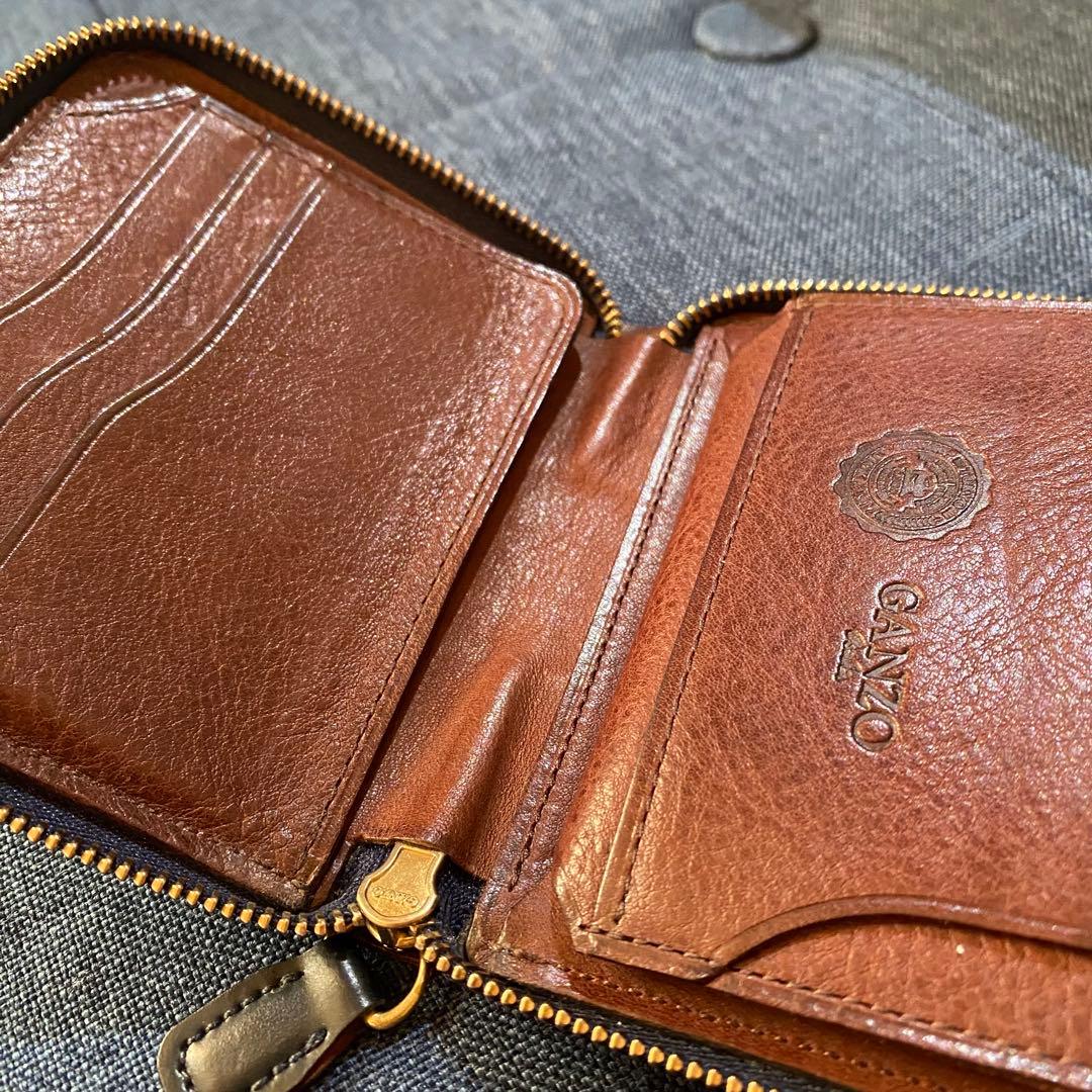 GANZO大阪限定 コンパクトジップウォレット　ネイビー×タバコ　コードバン