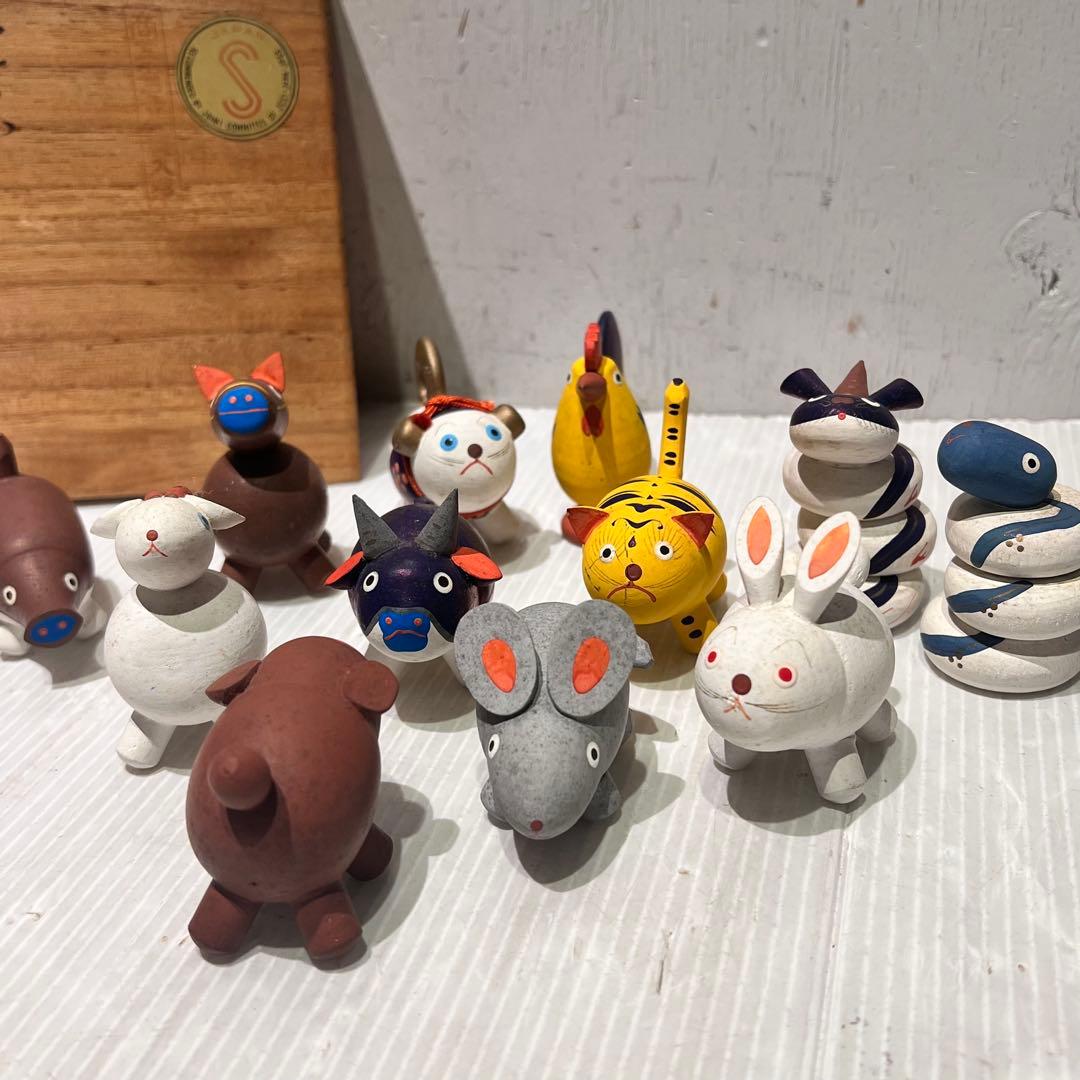 【おぐら屋　木彫人形十二支】　おまとめ　鳥取県　岩美　郷土玩具　挽物細工