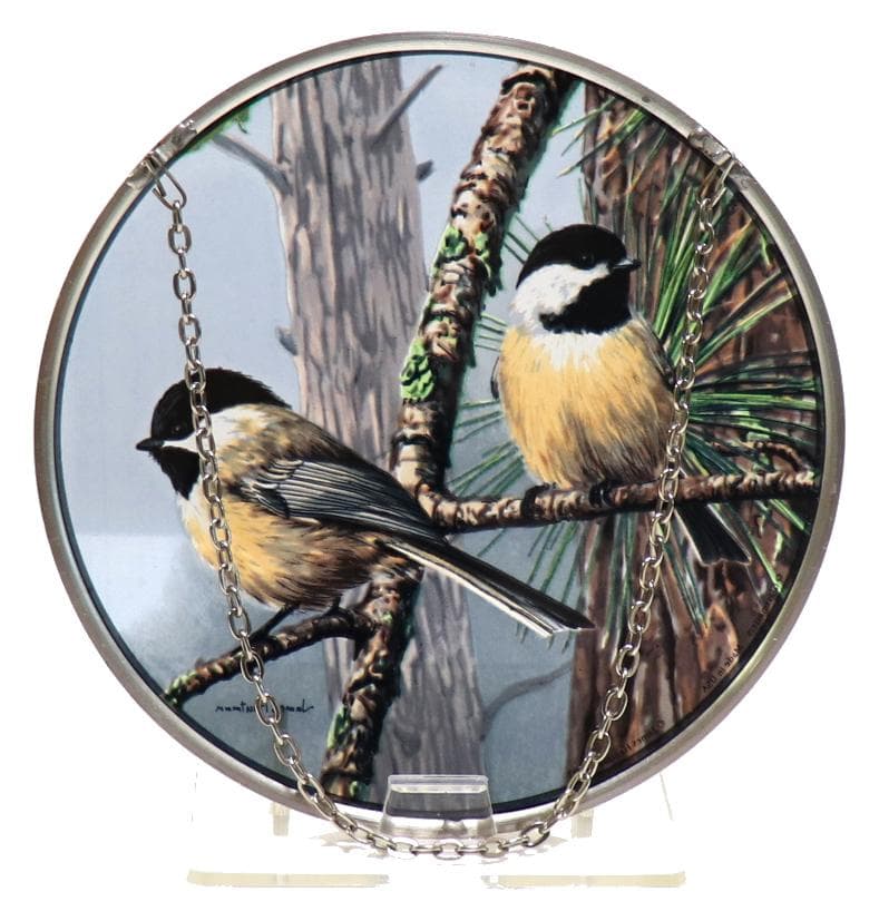 アカマツとアメリカコガラ ヴィンテージ ステンドグラス 鳥 ジム・ハウトマン