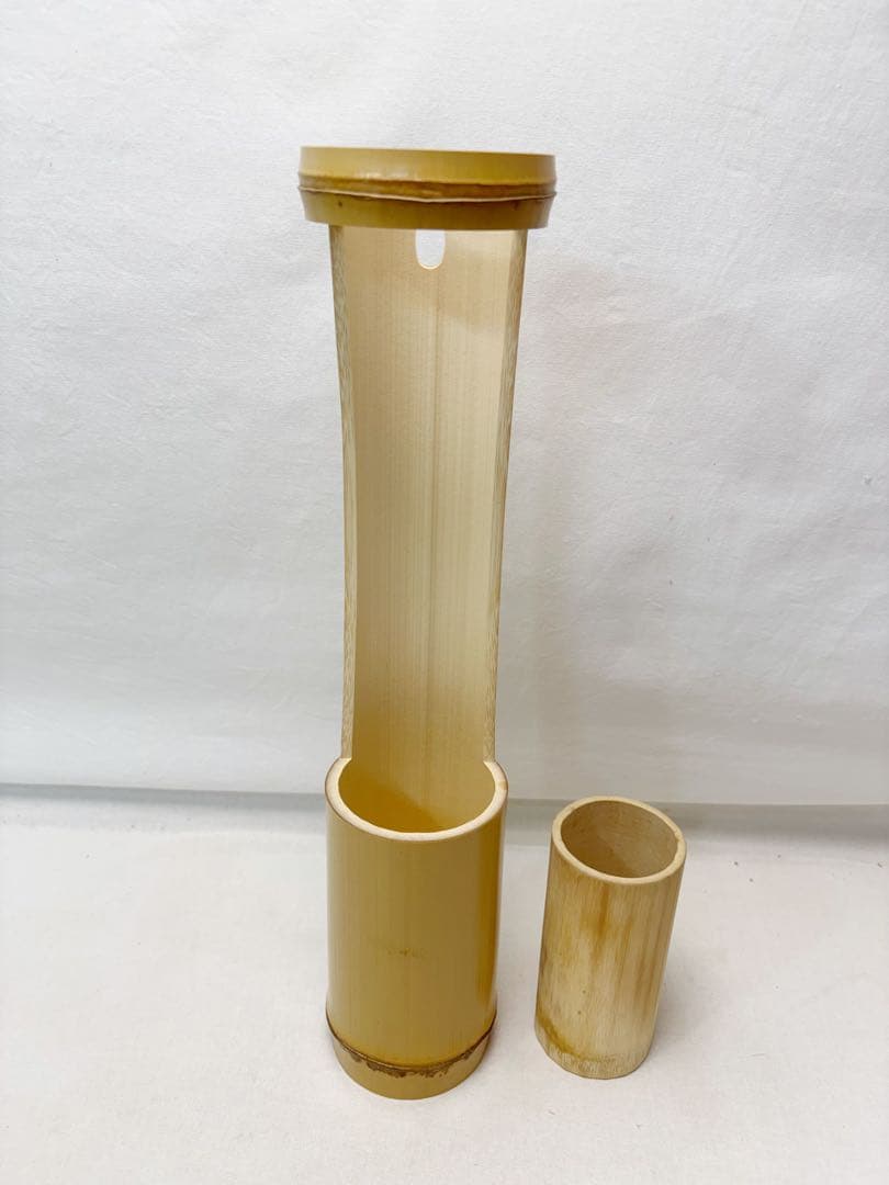 ほぼ未使用 華道具 竹 鶴首花入 竹おとし付き 掛置兼用 竹工芸 天然竹製 紙箱