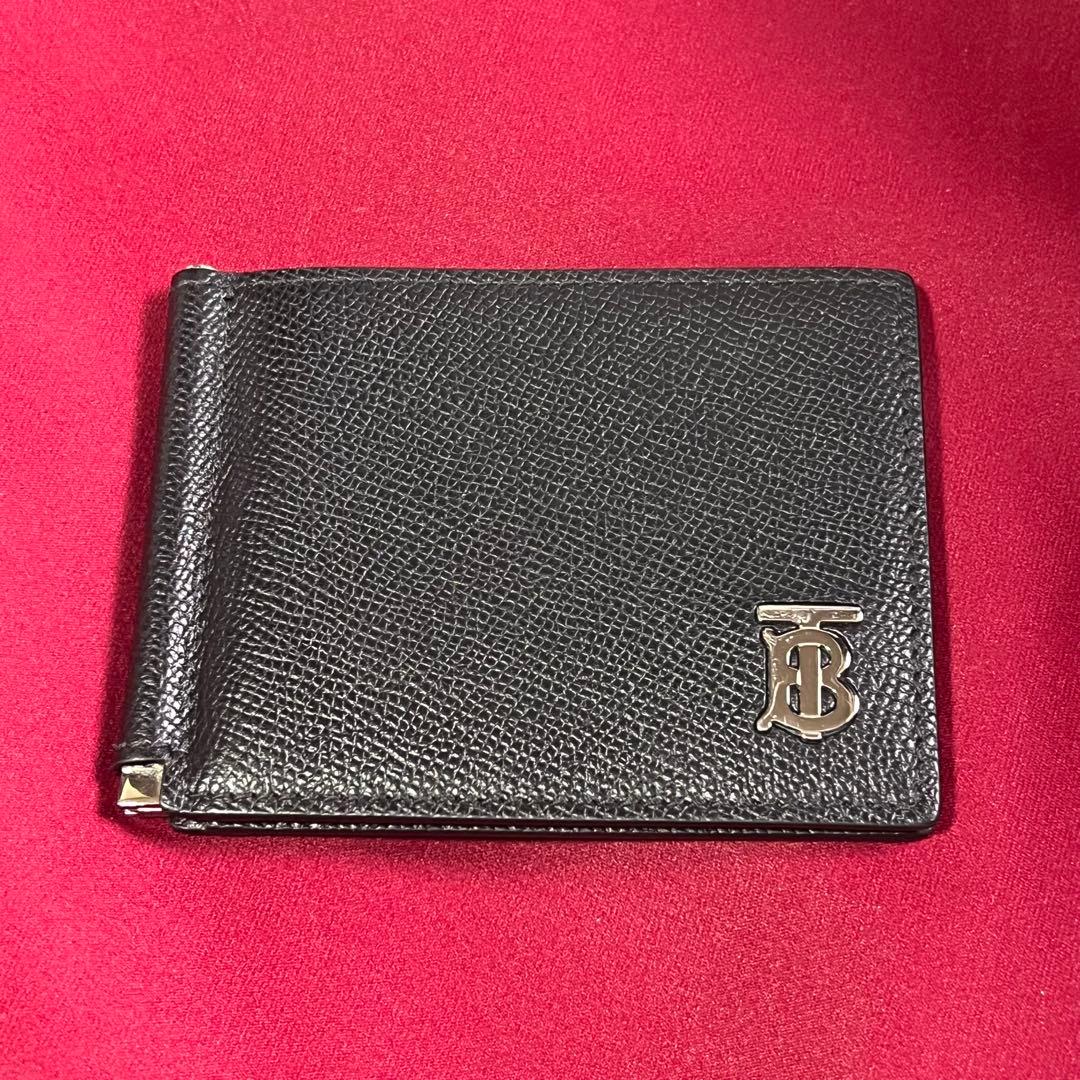 【レア】バーバリー　TBロゴ　マネークリップ　財布　二つ折り　レザー