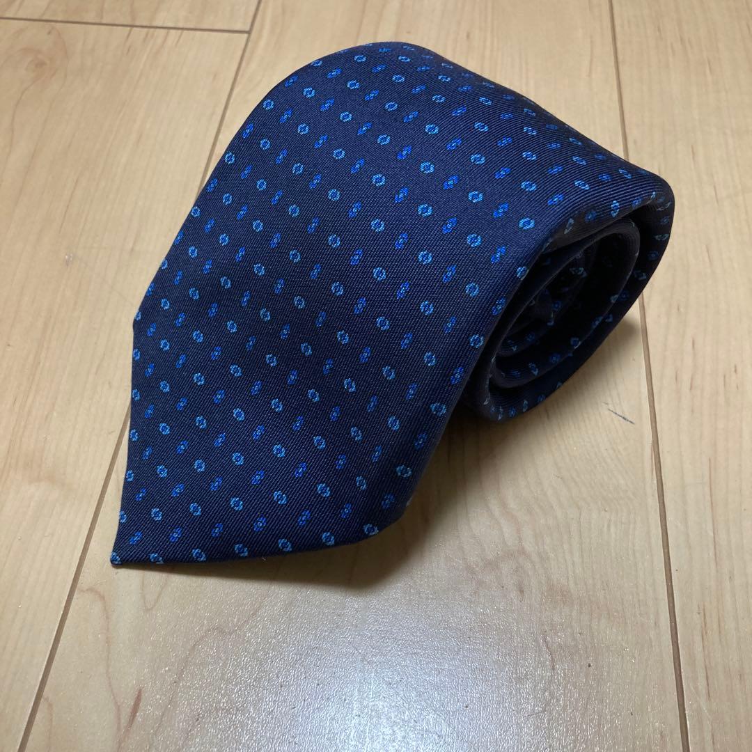 マリネッラ　ネクタイ　ネイビー小紋柄