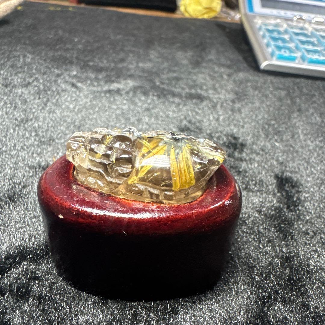 【高品質】ゴールドルチル　龍亀　天然石置物　2個セット　台座付