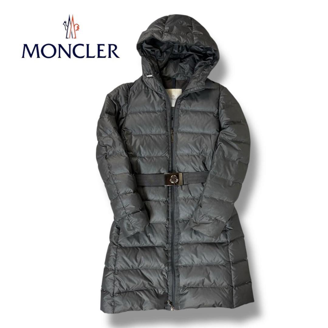 【美品】MONCLER ナンテス ベルト付き ロングダウンコート グレー 0