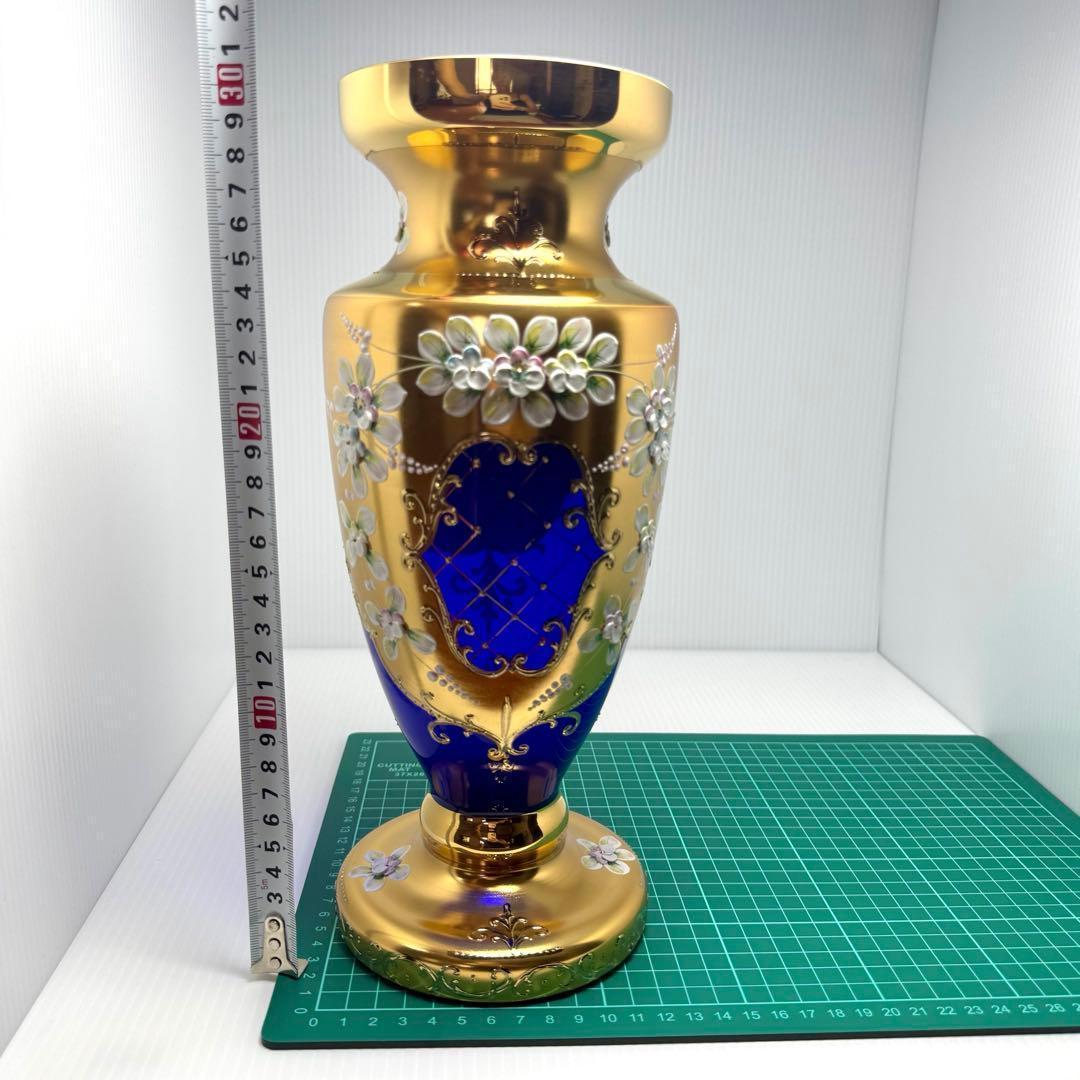 新品未使用 箱付き ボヘミアグラス ボヘミアンガラス 金彩 花瓶 フラワーベース